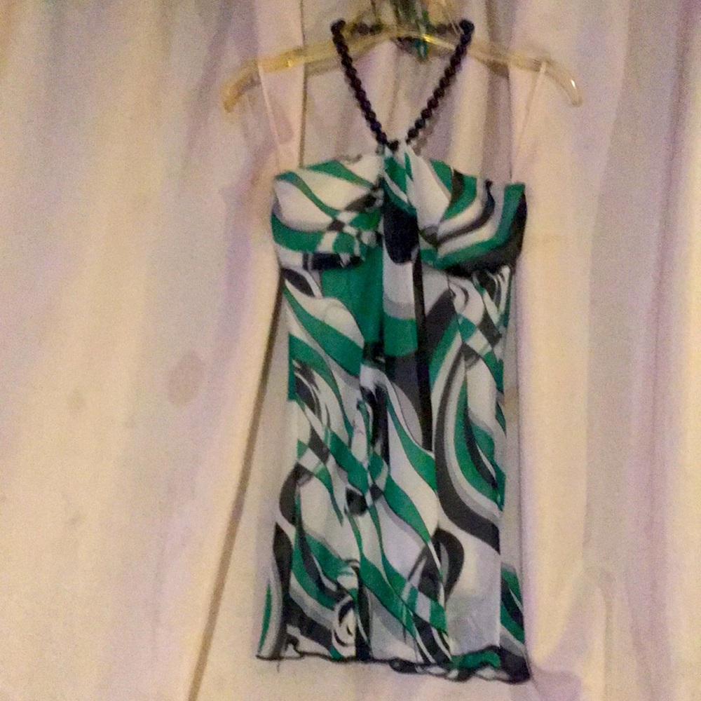 Green And Black blouse or dress Strapless beads around the neck